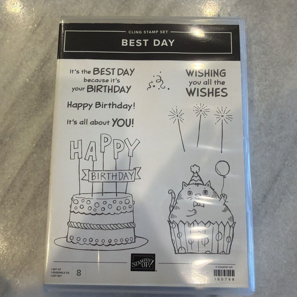 BEST DAY Stamp Set Stampin Up Birthday Cat Cupcake Cake J23